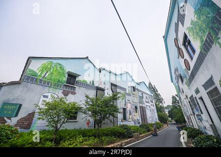 Huzhou. 16th giugno, 2023. Questa foto scattata il 16 giugno 2023 mostra una vista del villaggio di Quanyi nella città di Donglin, Huzhou, nella provincia di Zhejiang nella Cina orientale. Con il Green Rural Revival Program di Zhejiang, Donglin Town si è concentrata sulla costruzione di una splendida campagna basata sulle sue risorse culturali e naturali, facendo ogni sforzo per raggiungere uno sviluppo verde e sostenibile, mantenendo al contempo i guadagni economici. Credit: Xu Yu/Xinhua/Alamy Live News Foto Stock