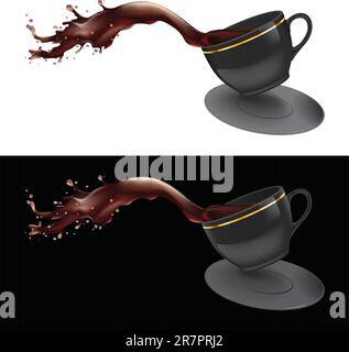 Immagine vettoriale di un caffè che fuoriesce da una tazza. Design nero. Illustrazione Vettoriale