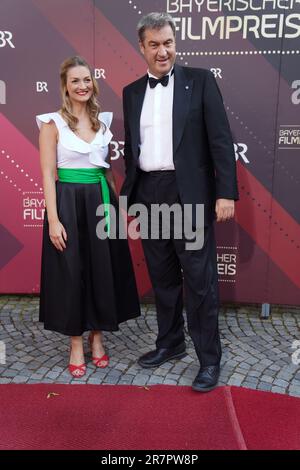 Ministerpräsident Markus Söder und Digitalministerin Judith Gerlach bei der Verleihung des 44. Bayerischen Filmpreises im Münchener Prinzregentheater am 16.06.2023. Foto Stock