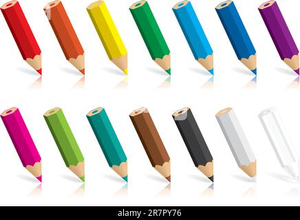 Righe di colore permanente matite isolati su sfondo bianco Illustrazione Vettoriale