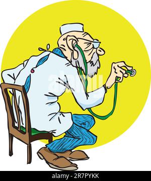 Medico con un cappotto bianco con uno stetoscopio. Illustrazione vettoriale di un formato EPS. Illustrazione Vettoriale