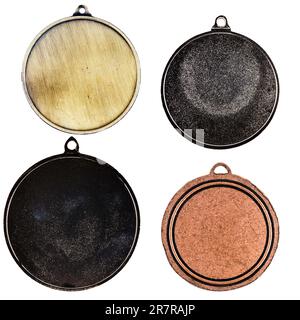 Collezione di medaglie d'oro e di bronzo isolate su sfondo bianco Foto Stock