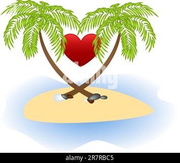 Due palmi e cuore rosso isolati su sfondo bianco. Illustrazione Vettoriale