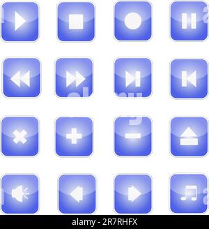 Icone dei pulsanti di controllo blu Illustrazione Vettoriale