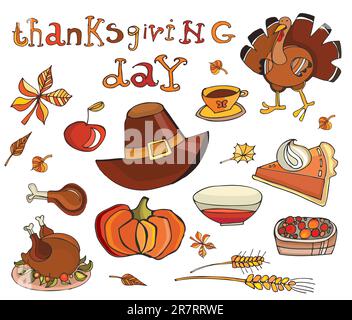 Set di icone giorno di ringraziamento Illustrazione Vettoriale