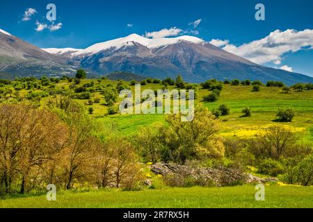 Massiccio del Monte Olimpo, vista da SW, vicino al villaggio di Olimpiada (Olibiada), regione della Tessaglia, Grecia Foto Stock