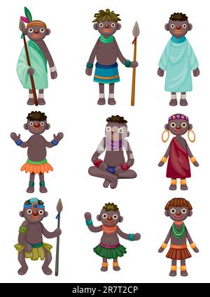 Cartoon Africa icone indigene Illustrazione Vettoriale