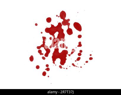Colorazione di schizzi di sangue resa digitale isolata su sfondo bianco Foto Stock