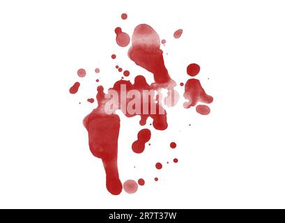 Colorazione di schizzi di sangue resa digitale isolata su sfondo bianco Foto Stock