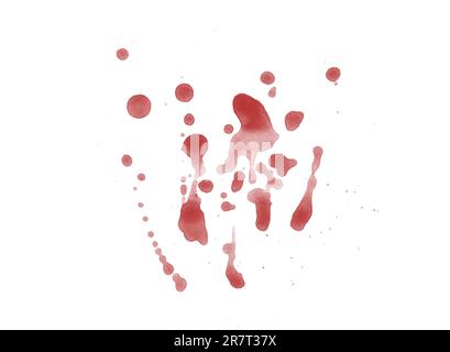 Colorazione di schizzi di sangue resa digitale isolata su sfondo bianco Foto Stock