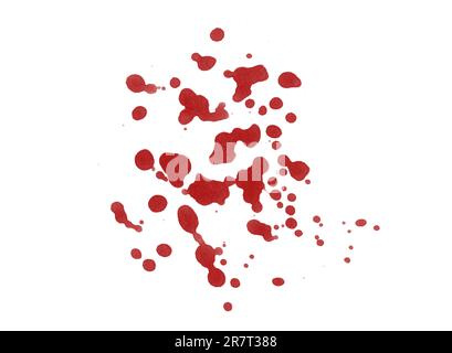 Colorazione di schizzi di sangue resa digitale isolata su sfondo bianco Foto Stock