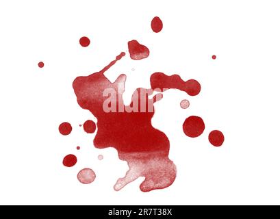 Colorazione di schizzi di sangue resa digitale isolata su sfondo bianco Foto Stock