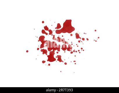 Colorazione di schizzi di sangue resa digitale isolata su sfondo bianco Foto Stock