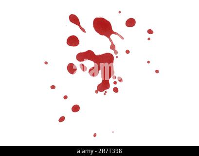 Colorazione di schizzi di sangue resa digitale isolata su sfondo bianco Foto Stock