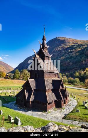 Chiesa di Borgund Stave, Laerdal, Sogn og Fjordane, Norvegia Foto Stock