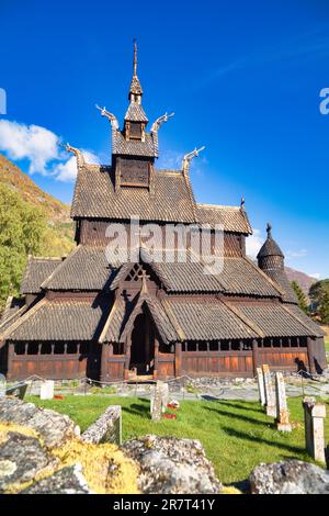 Chiesa di Borgund Stave, Laerdal, Sogn og Fjordane, Norvegia Foto Stock