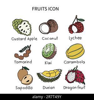 Set di illustrazioni vettoriali per icone Fruits 3 Illustrazione Vettoriale