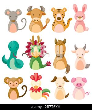 12 animal icon set,Chinese Zodiac animal Stock Vector