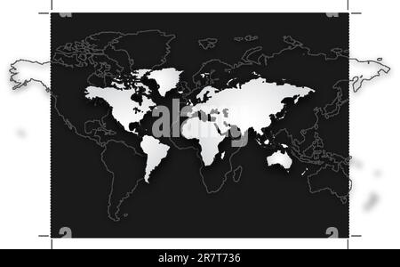 sfondo della mappa del mondo, bianco e nero in vettore Illustrazione Vettoriale