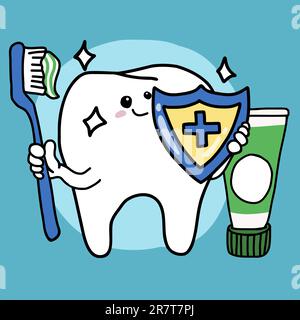 Illustrazione vettoriale del cartone animato per la protezione dei denti Illustrazione Vettoriale