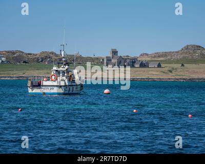 Stretto tra Fionnphort e Iona Island, Iona Abbey, Scozia, Regno Unito Foto Stock