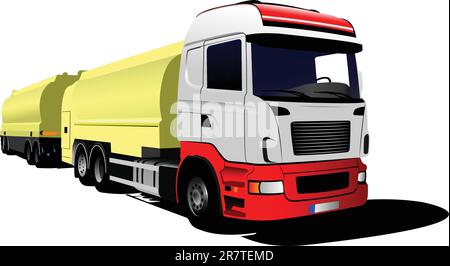 Camion con rimorchio isolato su sfondo bianco illustrazione vettoriale Illustrazione Vettoriale