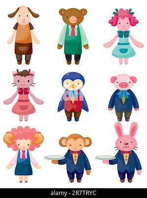 cameriere e cameriera di animali da cartoni animati Illustrazione Vettoriale