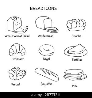 Illustrazione vettoriale del set di icone pane Illustrazione Vettoriale