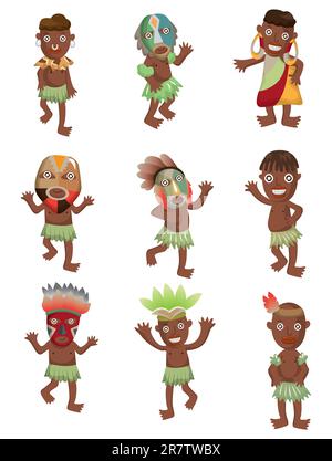 Cartoon Africa icone indigene Illustrazione Vettoriale
