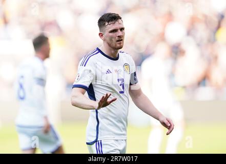 Andrew Robertson scozzese durante la partita UEFA euro 2024 del Gruppo di qualificazione A all'Ullevaal Stadion, Oslo. Data immagine: Sabato 17 giugno 2023. Foto Stock