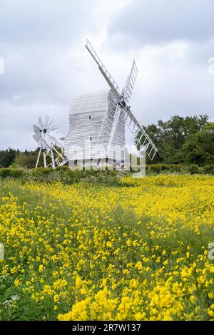 Antico mulino a vento tradizionale nel villaggio di Great Chishill a Norfolk, Inghilterra Foto Stock