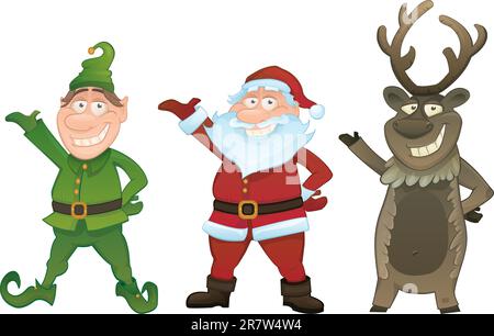 Serie vettoriali natalizie. Con Babbo Natale, Elfo e renne di Rodolfo Illustrazione Vettoriale