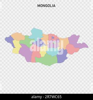 Mappa colorata isolata della Mongolia con i confini delle regioni Illustrazione Vettoriale