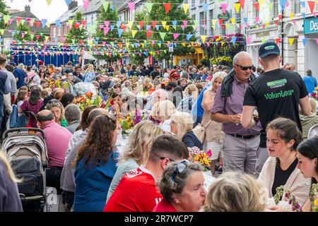 Clonakilty, West Cork, Irlanda. 17th giugno, 2023. Il carnevale irlandese di Clonakilty Street si è svolto oggi con migliaia di partecipanti. L'evento è stato aperto dal premiato chef, Eunice Power e Irish Yogurts. Le attività della Family Fun zone, i commercianti di cibo e le aree da pranzo e gli spettacoli dal vivo sono solo alcune delle attrazioni del pomeriggio. Credit: AG News/Alamy Live News Foto Stock