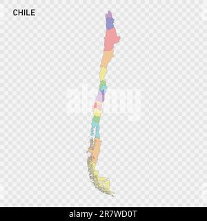 Mappa colorata isolata del Cile con i confini delle regioni Illustrazione Vettoriale
