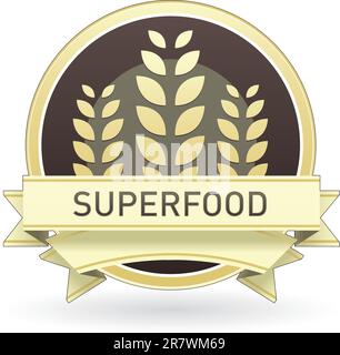 Etichetta, badge o sigillo per alimenti superalimentari di colore marrone e marrone e emblema di grano o grano in stile vettoriale Illustrazione Vettoriale