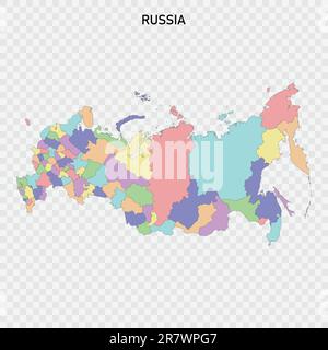 Mappa colorata isolata della Russia con i confini delle regioni Illustrazione Vettoriale