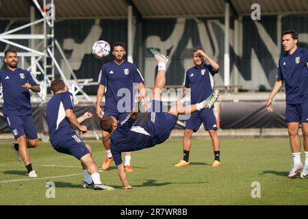 Enschede, Paesi Bassi. 17th giugno, 2023. Marco Verratti (Italia) durante la sessione di allenamento per la squadra Italia, partita di calcio della UEFA Nations League a Enschede, Paesi Bassi, Giugno 17 2023 Credit: Independent Photo Agency/Alamy Live News Foto Stock