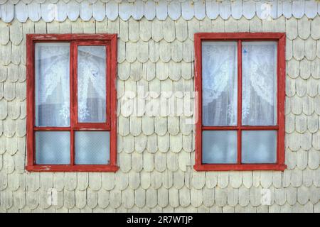 Tejuela Chilota (Tejuela Chilota) su edifici storici sull'isola di Chiloe, nel Cile meridionale Foto Stock