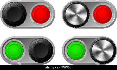Illustrazione di interruttori a levetta in entrambe le impostazioni con il verde e le luci rosse Illustrazione Vettoriale