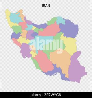 Mappa colorata isolata dell'Iran con i confini delle regioni Illustrazione Vettoriale