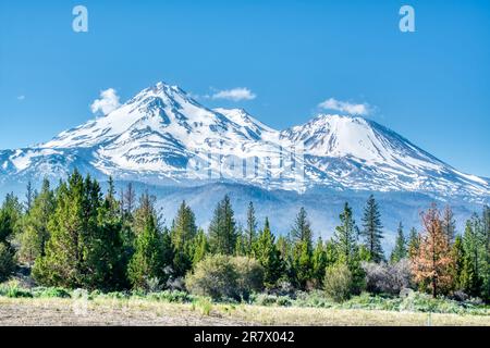 Il Monte Shasta è un vulcano inattivo nei pressi di Siskiyou, California, nelle Cascade Mountains della California settentrionale Foto Stock