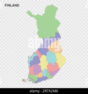 Mappa colorata isolata della Finlandia con i confini delle regioni Illustrazione Vettoriale