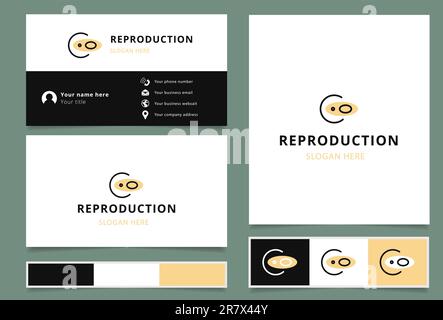 Logo di riproduzione con slogan modificabile. Libro di branding e modello di biglietto da visita. Illustrazione Vettoriale