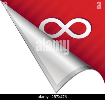 Icona del simbolo matematico a infinito su una linguetta d'angolo con apertura vettoriale adatta per l'uso nella stampa, sui siti Web o nei materiali pubblicitari. Illustrazione Vettoriale
