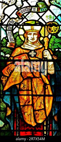 San Niniano, missionario celtico, nei Pitti meridionali, in Scozia, vetrate, Di J Powell & Son, 1900, Blakeney, Norfolk, Inghilterra Foto Stock