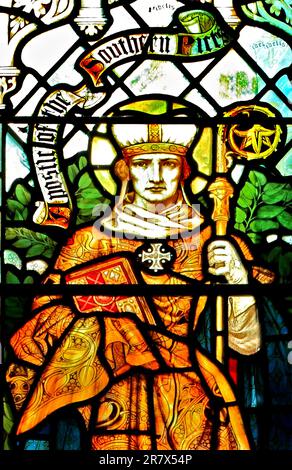 San Niniano, missionario celtico, nei Pitti meridionali, in Scozia, vetrate, Di J Powell & Son, 1900, Blakeney, Norfolk, Inghilterra Foto Stock
