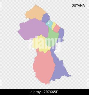 Mappa colorata isolata della Guyana con i confini delle regioni Illustrazione Vettoriale