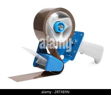 Dispenser portatile con rotolo di nastro adesivo isolato su bianco Foto Stock