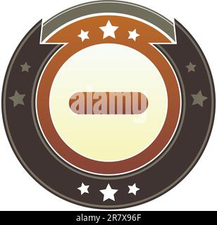 Icona meno, sottrarre, rimuovere o ridurre a icona sul pulsante vettoriale imperiale rotondo rosso e marrone con accenti a stella Illustrazione Vettoriale